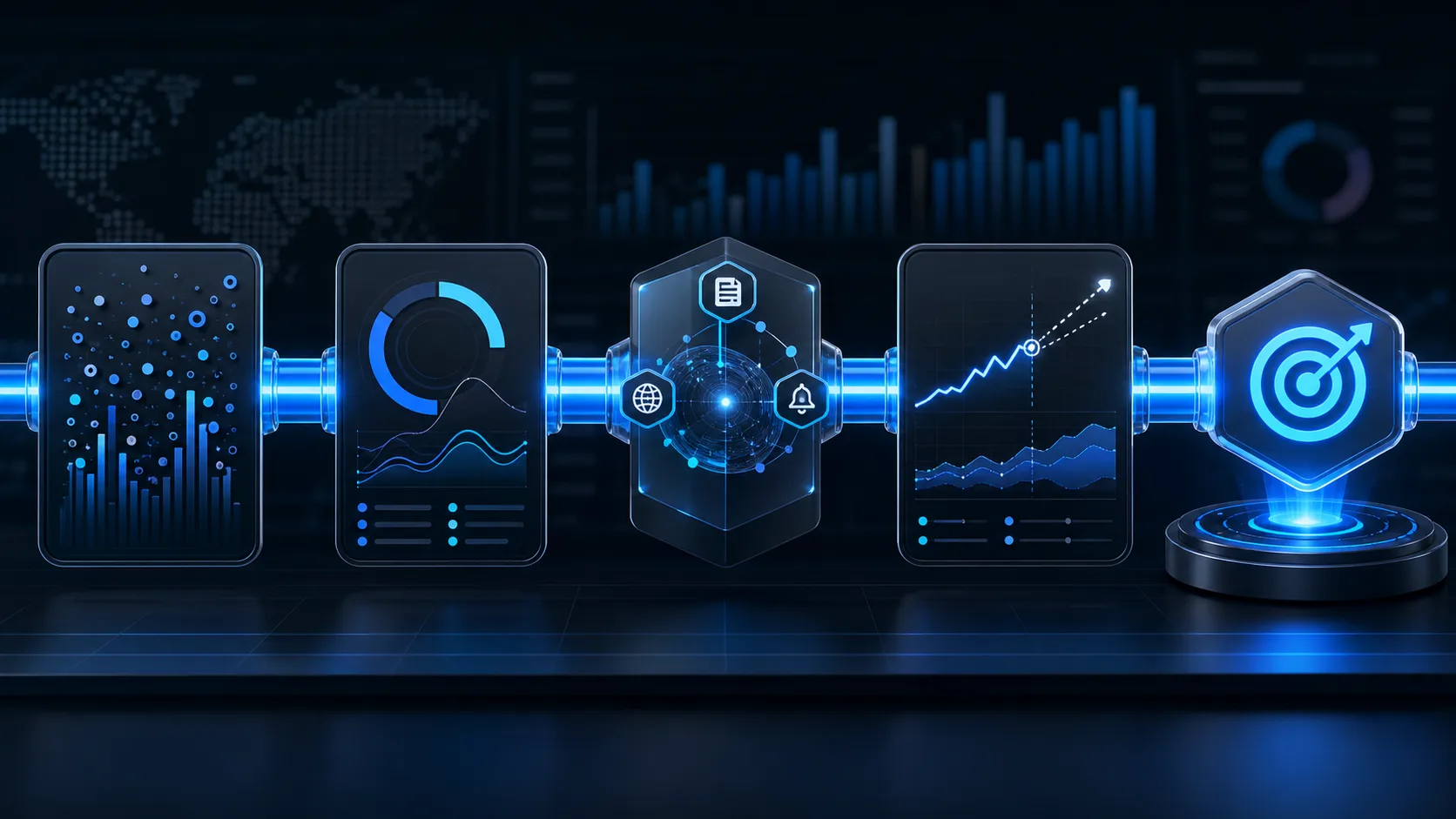 AI prediction market research workflow turning raw analytics into live odds, news checks, forecasts, and a final decision